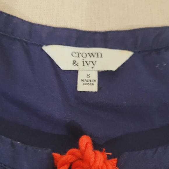 Crown & Ivy Women's Small Navy Blue Embroidered Red Paisley Peasant Blouse Boho - Picture 7 of 11